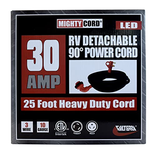Mighty Cord Valterra RV 30-Amp 90-Degree Detachable Power Cord, 25-Foot Cord for RV, Red