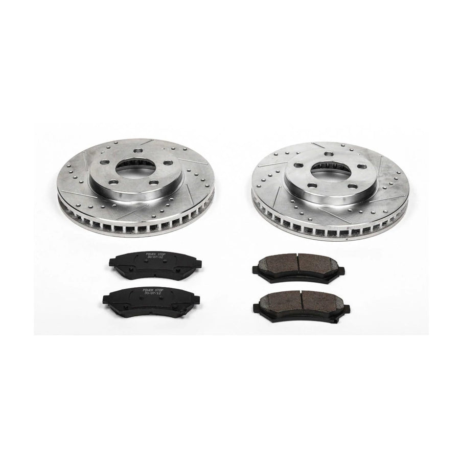 Power Stop K2553 Z23 Carbon Fiber Brake Pads with Drilled and Slotted Brake Rotors Kit For Century Lesabre Regal | Intrigue Silhouette |Bonneville Grand Prix [Application Specific]
