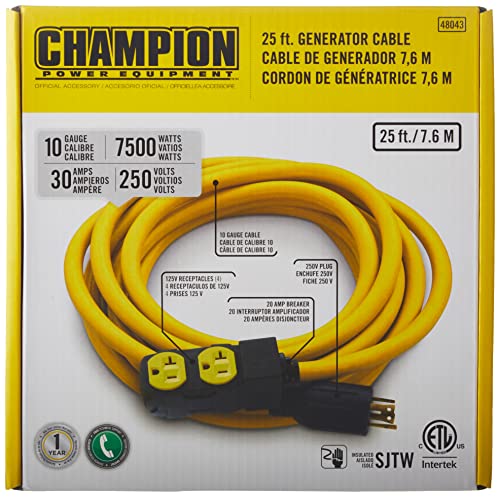 30-Amp Champion Power Equipment 25-Foot 125/250-Volt Duplex-Style Generator Extension Cord with Circuit Breakers (L14-30P to Four 5-20R)