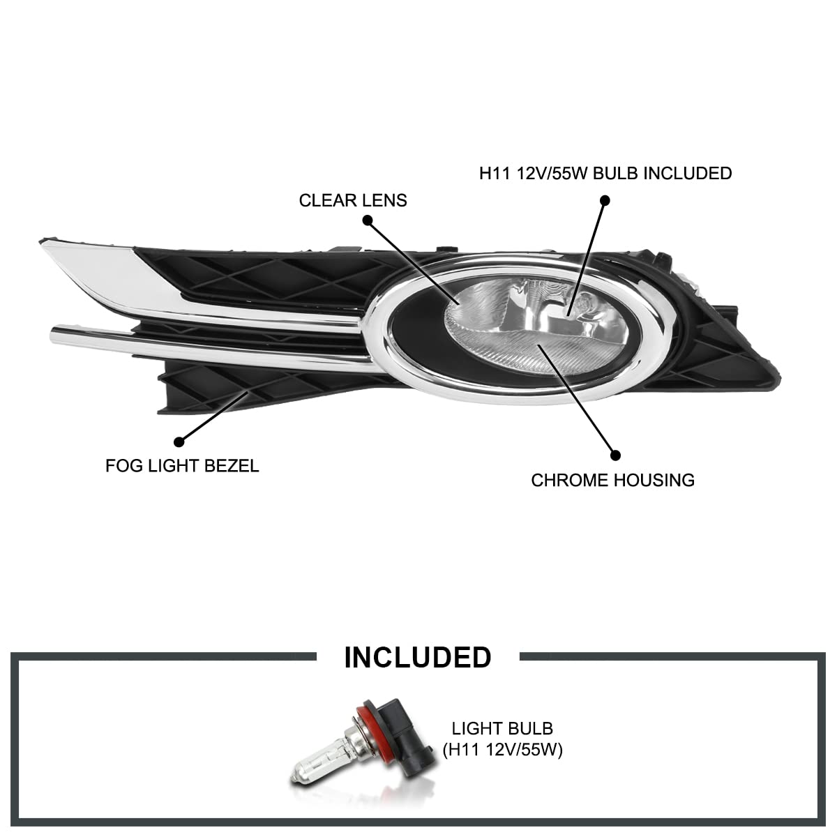 Clear SPEC-D TUNING Bumper Driving Fog Lights + Bulbs + Switch Compatible with 2014-2016 Honda Odyssey L+R Pair Assembly