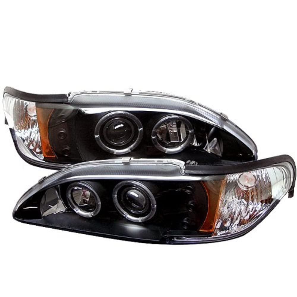 Spyder 5010391 1PC Projector Headlights - Ford Mustang 94-98 - LED Halo - Amber Reflector - LED (Replaceable LEDs) - Black - High 9005 (Included) - Low H3 (Included)