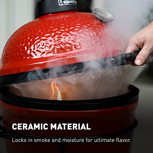 Joe Jr Kamado Joe 13.5-inch Portable Ceramic Charcoal Grill with Grill Stand, Stainless Steel Cooking Grate, Heat Deflectors and Ash Tool in Red, Model KJ13RH