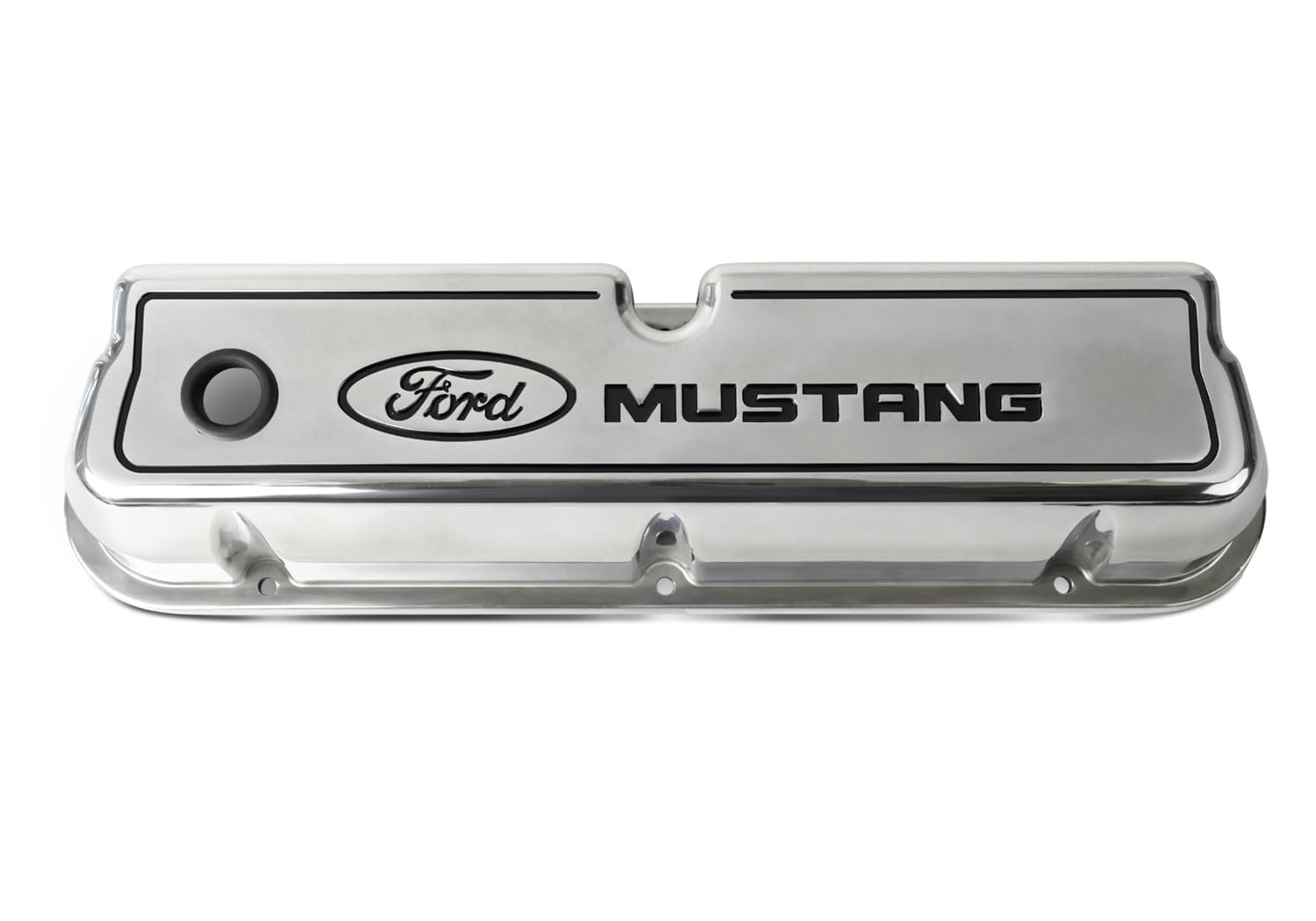 Tall Ford Valve Cover, Baffled, Breather Hole, Aluminum, Polished, Ford Mustang Logo, Small Block Ford, Pair