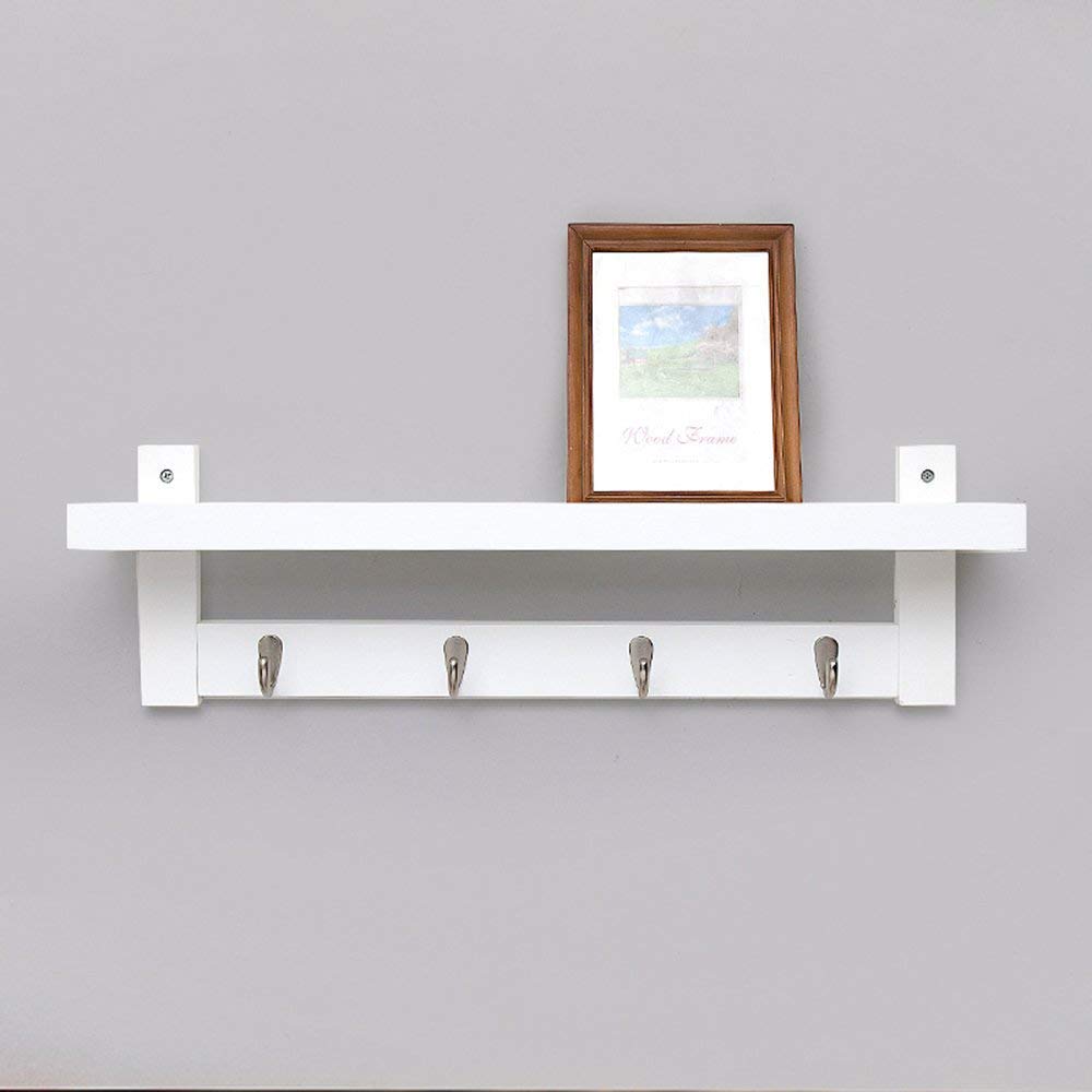 Bamboo Coat Rack YIMJ Wall Mount Shelf Robe Hook Rack Unibody CONSTRUCTION With Alloy Hook For Hallway Bedroom, Kitchen, Bath And Decoration, White, 5Hook