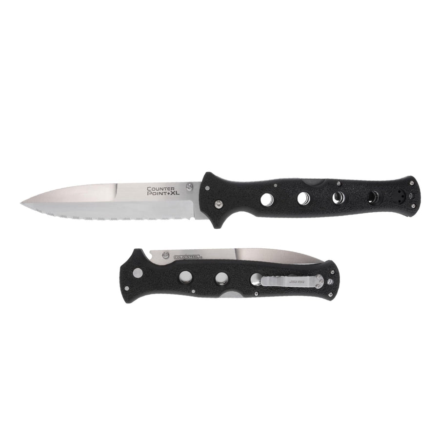 COLD STEEL 6" Counter Point XL AUS10A Serrated Edge Blade 7.125" Griv-Ex Handle Tactical Narrow Blade Folding Knife w/Tri-Ad Lock