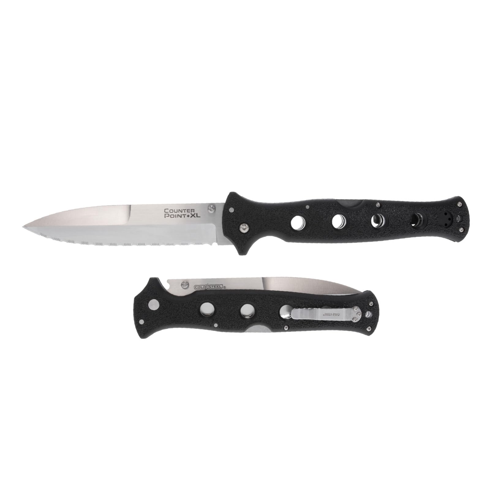 COLD STEEL 6" Counter Point XL AUS10A Serrated Edge Blade 7.125" Griv-Ex Handle Tactical Narrow Blade Folding Knife w/Tri-Ad Lock
