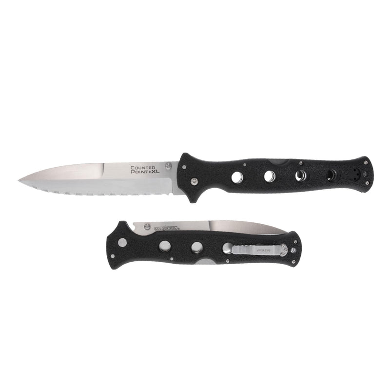 COLD STEEL 6" Counter Point XL AUS10A Serrated Edge Blade 7.125" Griv-Ex Handle Tactical Narrow Blade Folding Knife w/Tri-Ad Lock