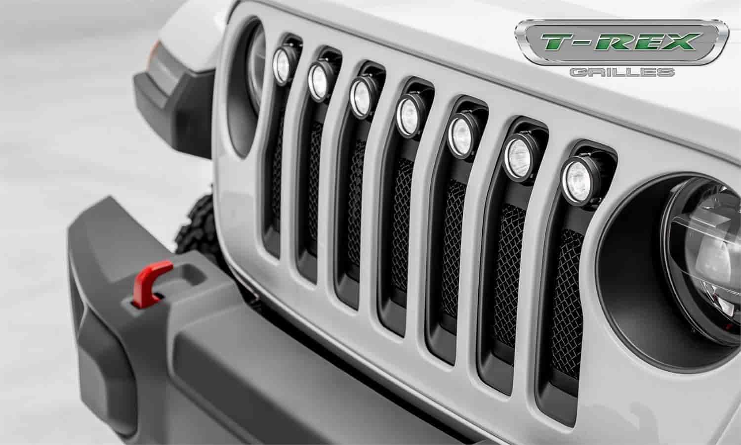 Jeep Gladiator T-Rex Grilles, JL Torch Grille, Black, 1 Pc, Insert with (7) 2 Inch LED Round Lights, Does Not Fit Vehicles with Camera - PN #6314941