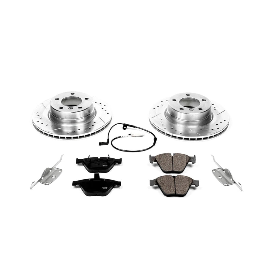 Power Stop K5280 Z23 Carbon Fiber Brake Pads Front with Drilled & Slotted Brake Rotors Kit For BMW 525i 2006-2007 [Model Specific]