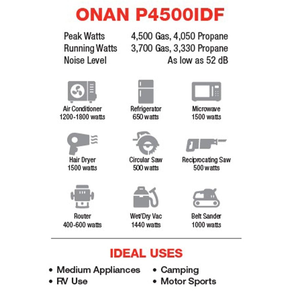 Onan Cummins P4500iDF Dual Fuel Inverter Generator – 4500W Gas/4050W Propane, Remote Start, Ultra-Quiet 52 dBA, RV Ready, LED Display, 15-Hr Run Time