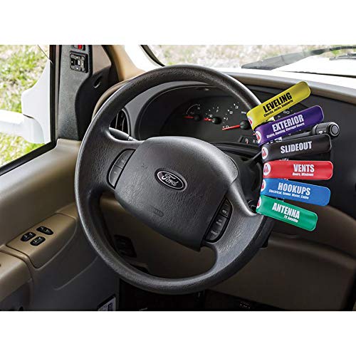 Camco RV Check Bands Steering Wheel - Pre-Labeled and Customizable Important Task Reminders to Place on Your RV Steering Wheel So You Won't Forget |Excellent for Camping and Traveling - (53098)