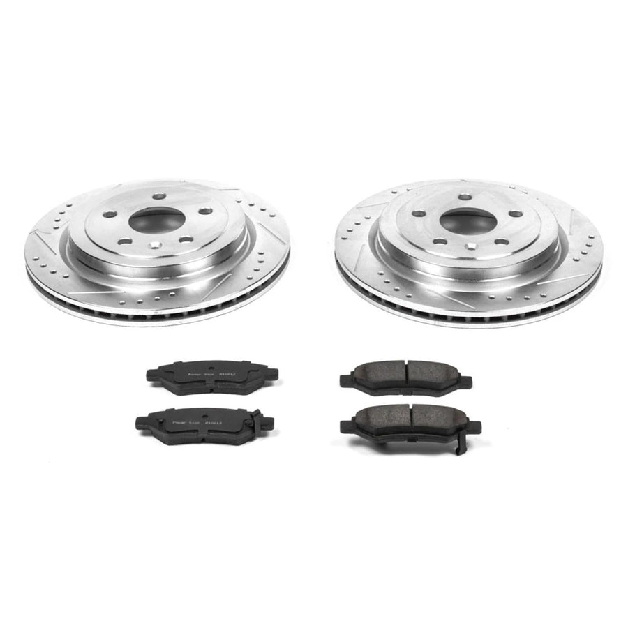Power Stop K3072 Z23 Carbon Fiber Brake Pads with Drilled & Slotted Brake Rotors Kit For Cadillac CTS 2008-2014, Chevrolet Camaro 2010-2015 [Model Specific]