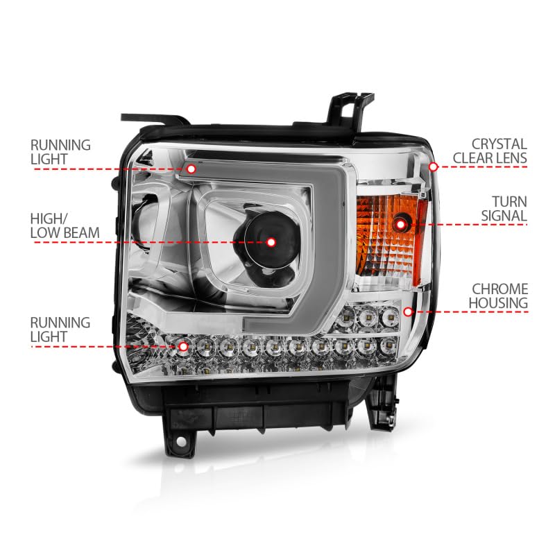 14-15 GMC Sierra 1500/2500HD/3500HD Aridex Plank Style Projector Headlight - Chrome Housing (111553)