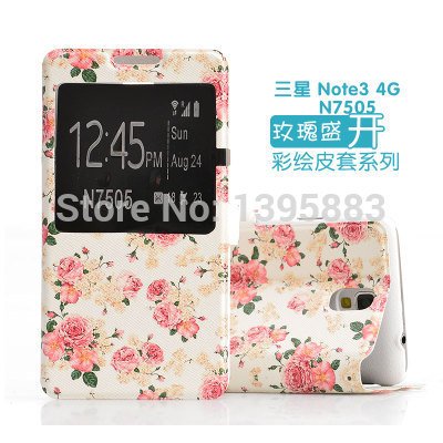 PU Leather Lovely pattern Stand Flip Pouch View window case Cover for Samsung Galaxy Note 3 Lite Neo N7505 Note 3 Mini((200003699)14)