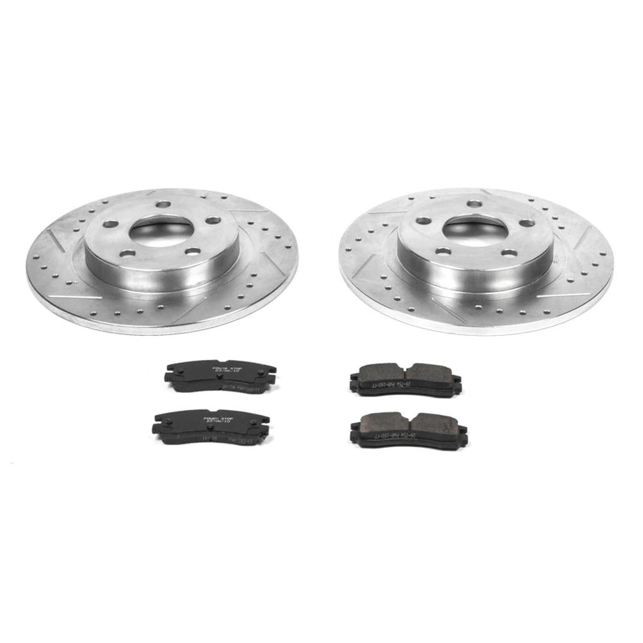 Power Stop K1567 Z23 Carbon Fiber Brake Pads Rear with Drilled & Slotted Brake Rotors Kit For Cadillac Seville 1998-2002 [Model Specific]