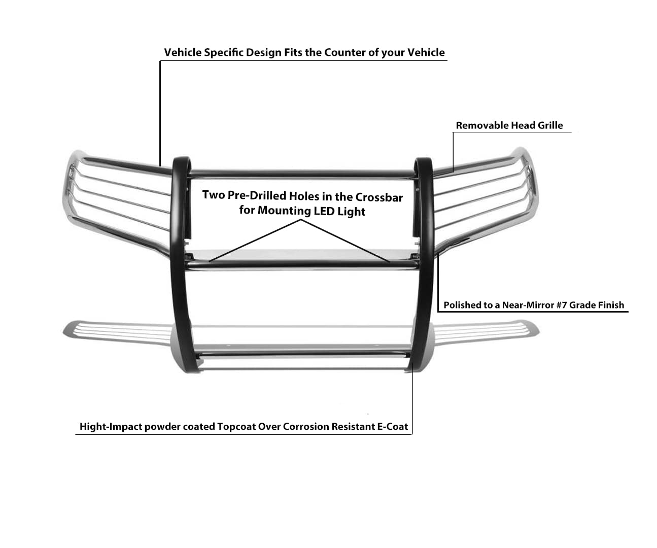Bumper Guard Black Horse Grille brush Modular Stainless Steel Compatible with 2005-2021 Nissan Frontier|2005-2007 Nissan Pathfinder-17A110200MSS