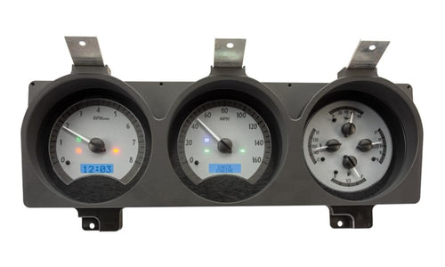 Dakota Digital VHX-81D-PU-S-B Dash Gauge System Analog Compatible with 1981-93 Dodge Full-Size Truck and Ramchargers, Silver Alloy Style, Blue Backlighting