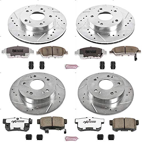 Power Stop K4276-26 Z26 Carbon Fiber Brake Pads Front and Rear with Drilled & Slotted Brake Rotors Kit For Honda Civic 2009-2011 [Model Specific]