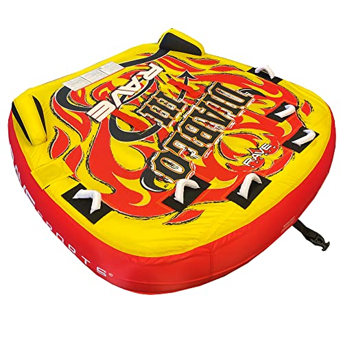 RAVE Sports Inflatable Diablo III Towable Tube, 1-3 Riders, Leg Bumpers for Safety, Foam-Filled Reinforced Handles, Quick Connect Tow Point, Deep Water Boarding Strap, Boat-Tubes