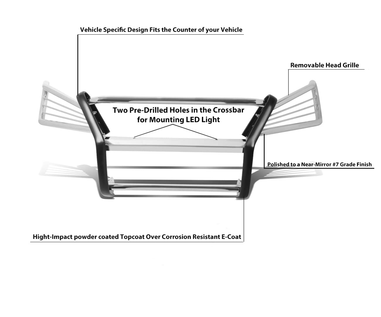Bumper Guard Black Horse Grille brush Modular Stainless Steel Compatible with 2004-2006 Lexus RX330|2007-2009 Lexus RX350-17G80330MSS