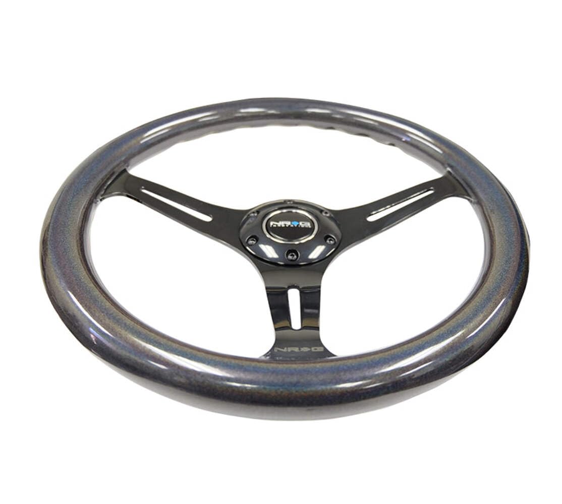 NRG Innovations Classic Wood Grain NRG-ST-015BC-CN Steering Wheel- 350mm 25mm Deep, 3 Black Spokes- Pearlescent Paint Grip
