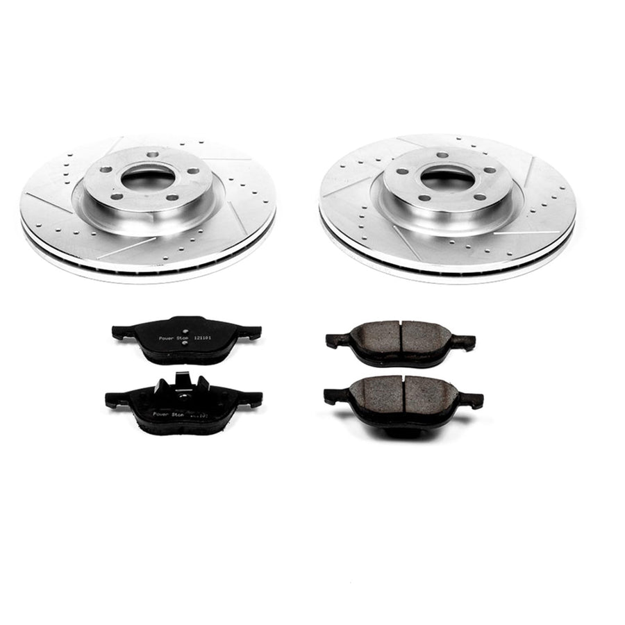 Power Stop K4575 Z23 Carbon Fiber Brake Pads with Drilled & Slotted Brake Rotors Kit For Ford C-Max, Ford Escape, Volvo C30, Volvo C70, Volvo S40, Volvo V50 [Model Specific]