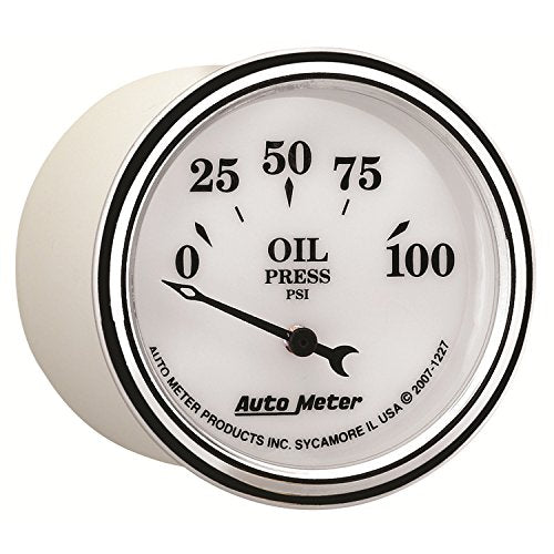 Auto Meter 1227 2-1/16" Old Tyme White II 0-100 PSI Short Sweep Electric Oil Pressure Gauge