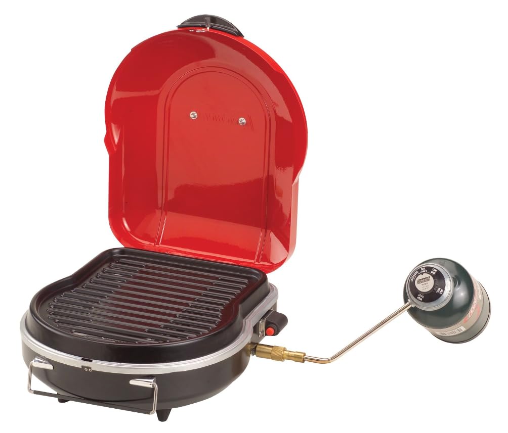 Coleman 6,000 BTU Fold ‘N Go Portable Propane Grill, Lightweight Gas Grill with Push-Button Starter & Adjustable Horseshoe Burner, Great for Camping, Tailgating, Grilling, BBQ
