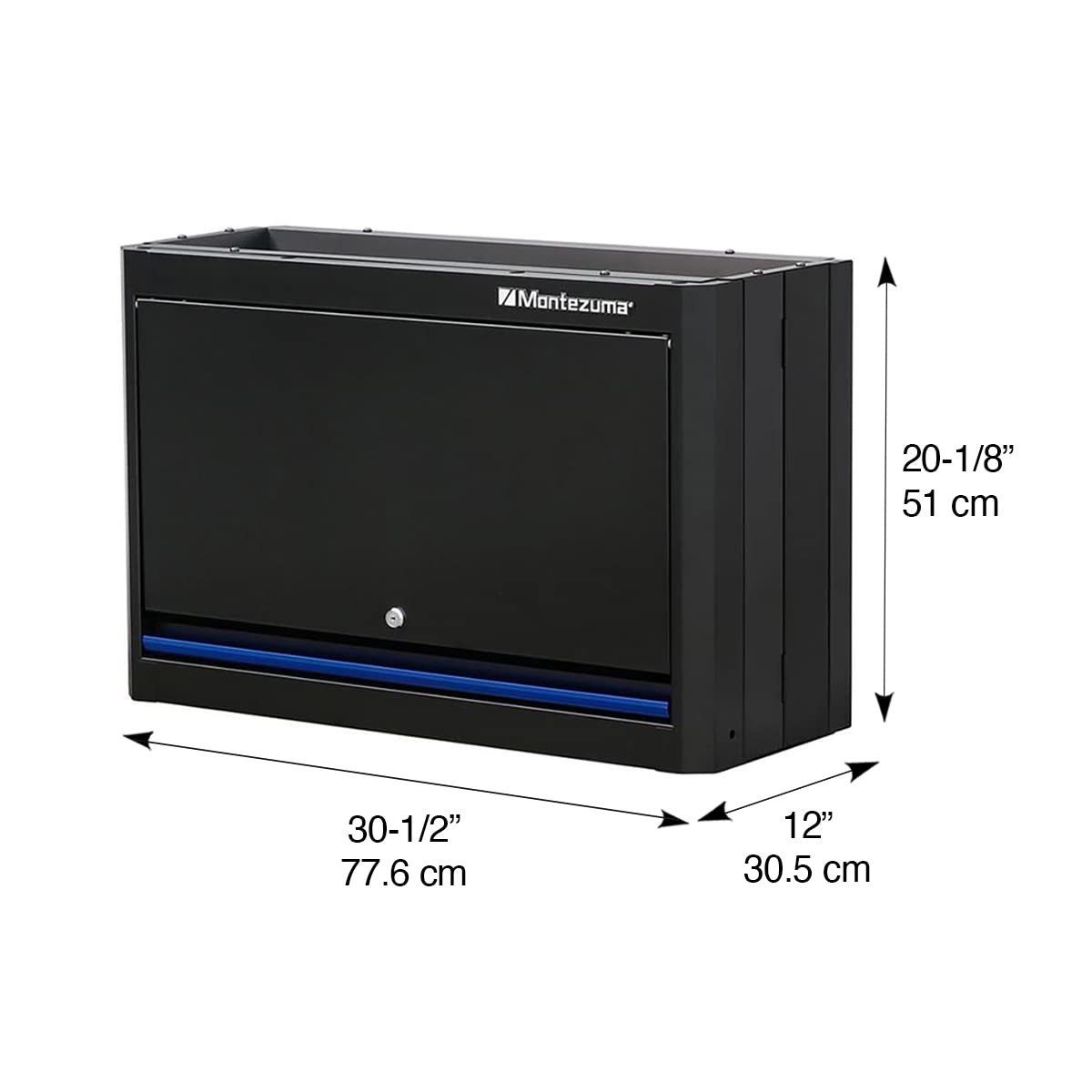 Montezuma Tool Storage Garage System - 30.5 x 12" Locking Single Door Wall Cabinet with Magnetic Latches & Black Powder Coat Finish - BKMG30201WC