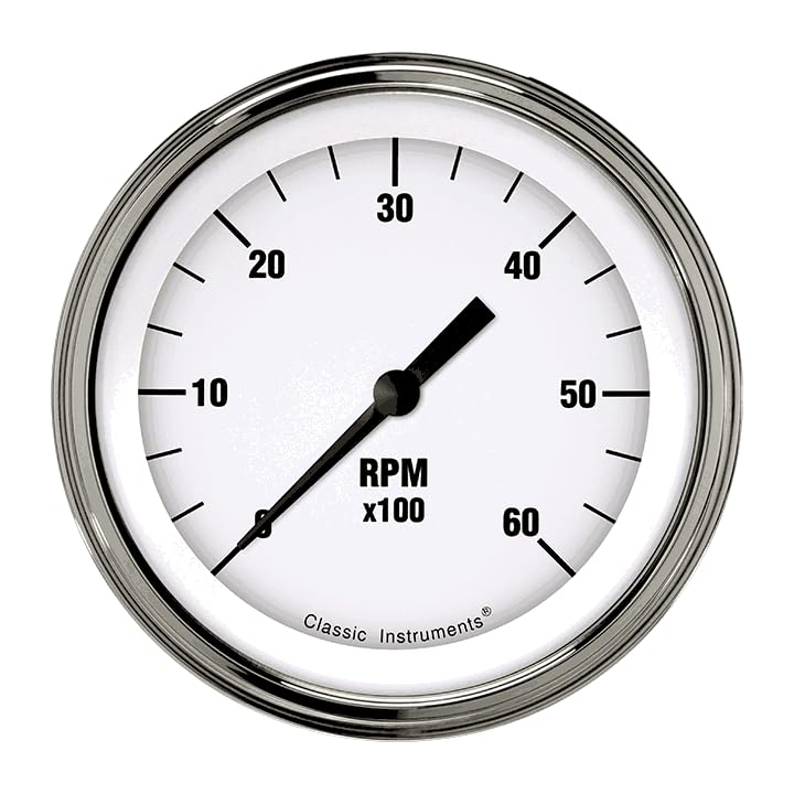 Hot Classic Instruments WH60SLC 3In White Tachometer 6000 RPM