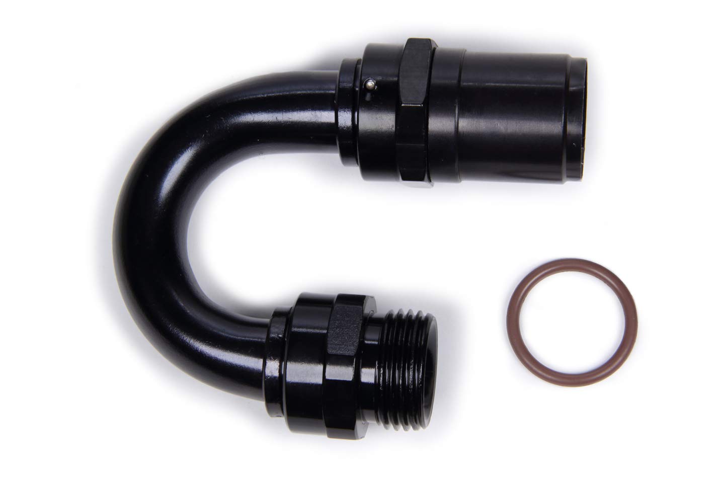 FRAGOLA Fitting, Race-Rite, Hose End, Crimp-On, 180 Degree, 12 an Hose Crimp to 1-1/16-12 in Male O-Ring, Aluminum, Black Anodize, Each