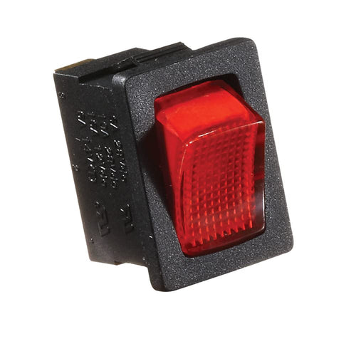 Rocker Switch RV Designer S481, Illuminated, 20 Amp, On / Off, SPST, Black w/ Red, DC Electrical