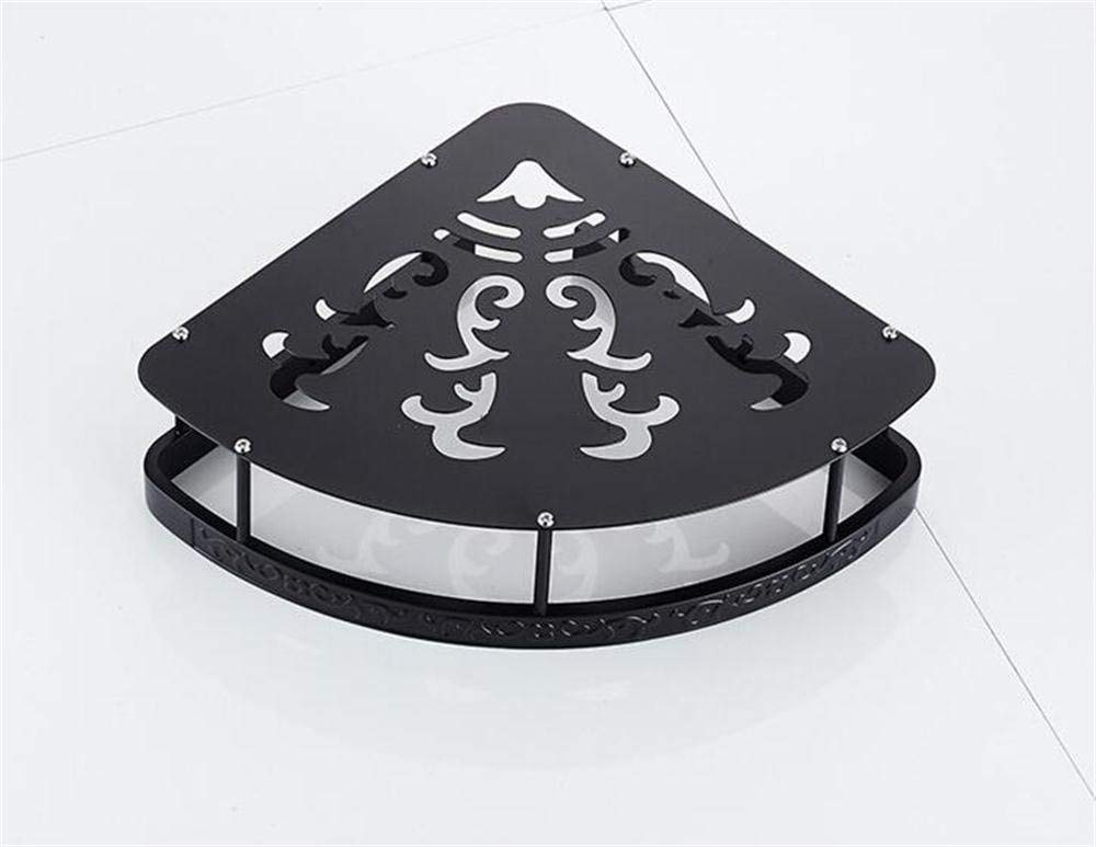 Doubledeck Black Basket Triangular Shelves, Carved Design, stainless Steel Material, Bathroom Shelves, Wallmounted 22.5 * 40.5cm Bathroom Shelf