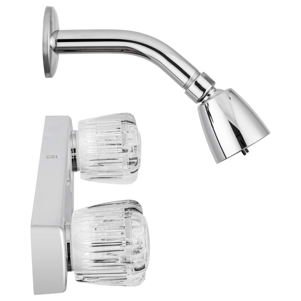 Dura Faucet Shower Faucet Economical with Classic Clear Acrylic Knobs and Shower Head (Chrome Polished)