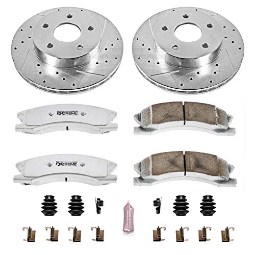 Power Stop K2149-26 Z26 Carbon Fiber Brake Pads Front with Drilled & Slotted Brake Rotors Kit For Jeep Grand Cherokee 1999-2004 [Model Specific]