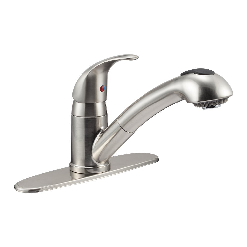 Dura Faucet RV Pull-Out DF-NMK852-SN Single Handle Kitchen Sink Faucet - One-Hole (Brushed Satin Nickel)