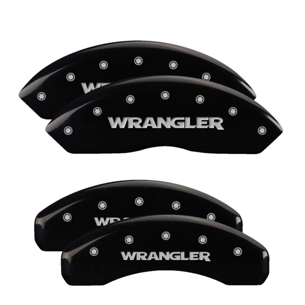 Brake Caliper Covers MGP - Compatible with 2018-2024 Jeep Wrangler (Requires 18"+ Wheels and Solid Rear Rotor) 4 PCS Front and Rear (Black - Wrangler Engraving)