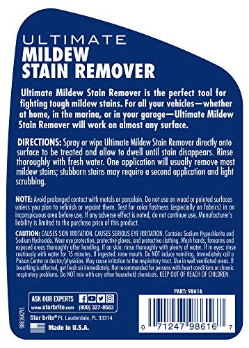 Ultimate STAR BRITE Mildew Stain Remover - Fast Acting Gel Spray Formula Stays On Stains Longer To Reduce Scrubbing 16 OZ (098616)