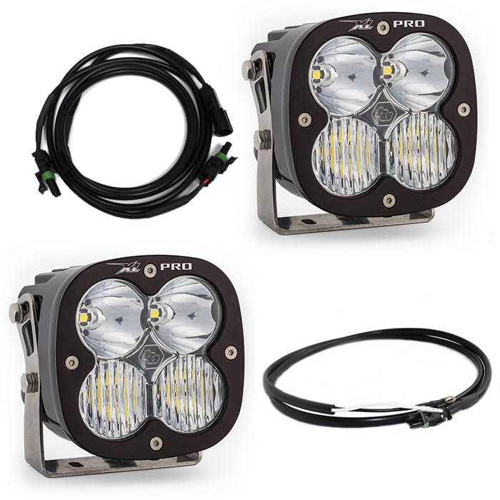 Baja Designs Bumper Light Kit XL Pro LED for Jeep Gladiator 2020-22, Wrangler JL 2018-22 with OEM Steel - Includes Wiring Harness (Driving/Combo Clear Lens)