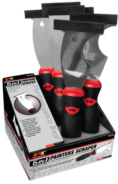 W9183 Performance Tool 6-in-1 Painter's Tool with Polished Stainless Steel Blade and Ergonomic Grip for Comfort and Control
