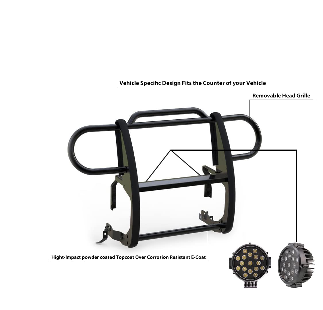 Bumper Guard Modular Black Horse Grille brush Come With pair of 7.0"Dia.LED Lights with Black Trim Rings Compatible with 2020-2024 Jeep Gladiator|2018-2024 Jeep Wrangler-17JPJLMA-PLB