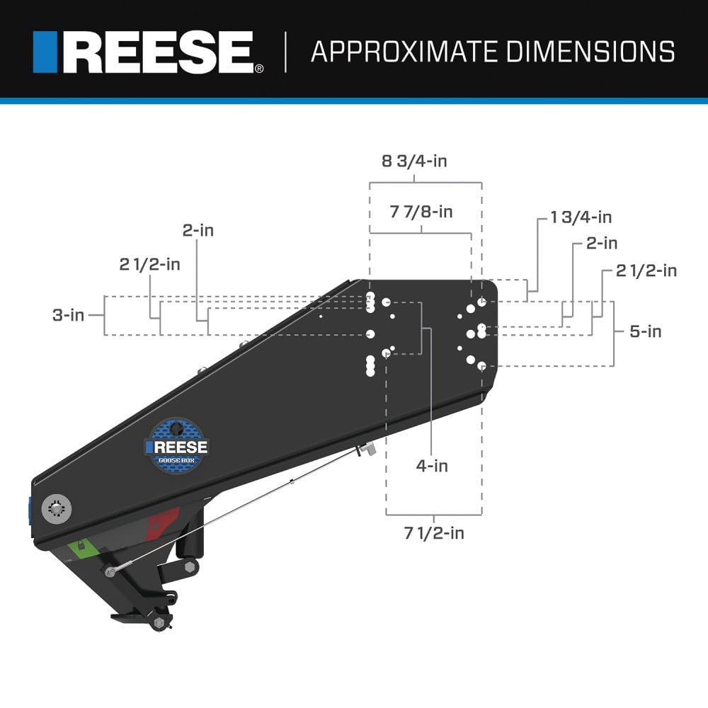 Goose Box 5th Wheel Pin Box, Reese 94980, Air Ride 22,500 lbs. Capacity, Fits Lippert (1621, 1716, 0719, Rhino), Fabex PB 600 Series