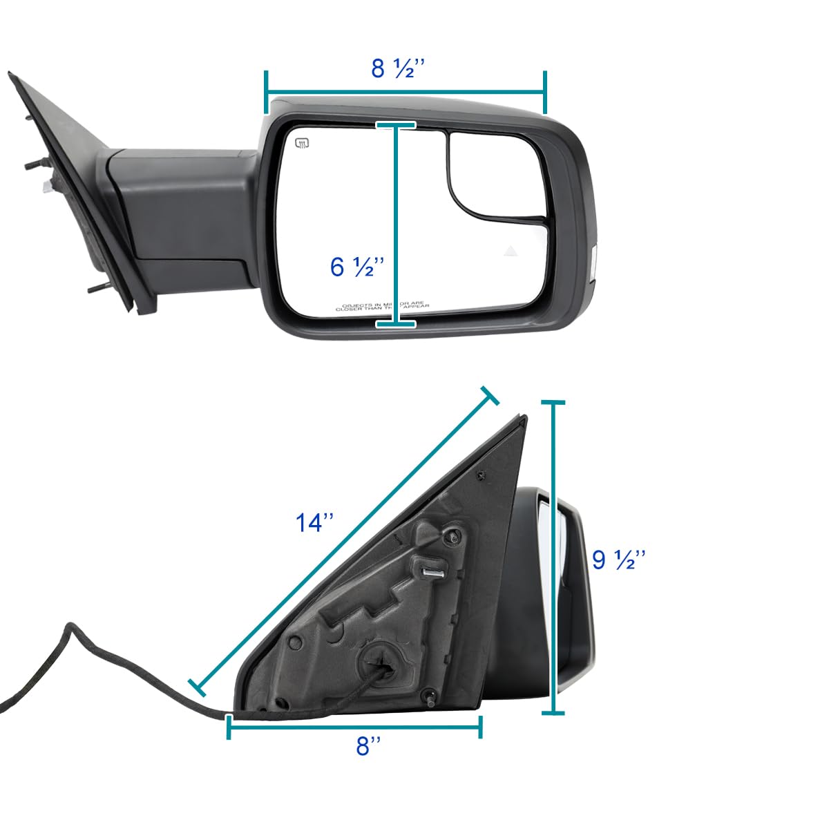 Power Spec-D Tuning Black Heated + LED Signal + Blind Spot Monitor BSM Right Passenger Side Mirror Compatible with 2019-2024 Ram 1500