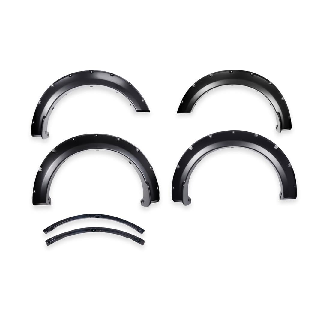 Fender Flares TrailFX Fits Ford F-150 2021-2025 Pocket Style Black Smooth Paintable Polypropylene Set of 4 Fender Flares with Stainless and Black Steel Rivets TrailFX TFF3011S
