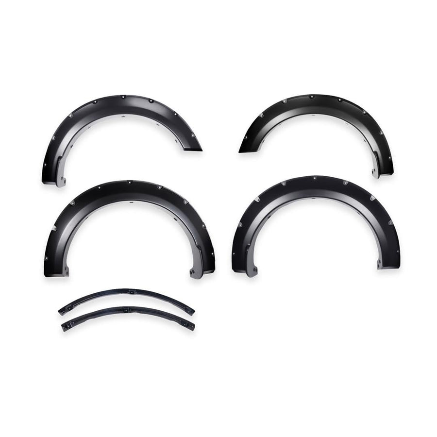 Fender Flares TrailFX Fits Ford F-150 2021-2025 Pocket Style Black Smooth Paintable Polypropylene Set of 4 Fender Flares with Stainless and Black Steel Rivets TrailFX TFF3011S