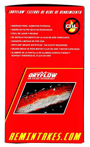 AEM 21-3059DK Clamp-On Universal DryFlow Air Filter: Round Tapered; 4 in (102 mm) Flange ID; 9.25 in (235 mm) Height; 6.5 in (165 mm) Base; 5.125 in (130 mm) Top