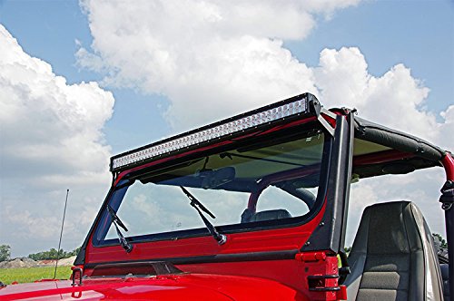 50" Rough Country LED Windshield Brackets for 1987-1995 Jeep Wrangler YJ - 70508, Black