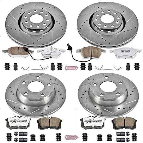 Power Stop K639-26 Z26 Carbon Fiber Brake Pads Front and Rear with Drilled & Slotted Brake Rotors Kit For Audi A6 Quattro 1998-2004 [Model Specific]