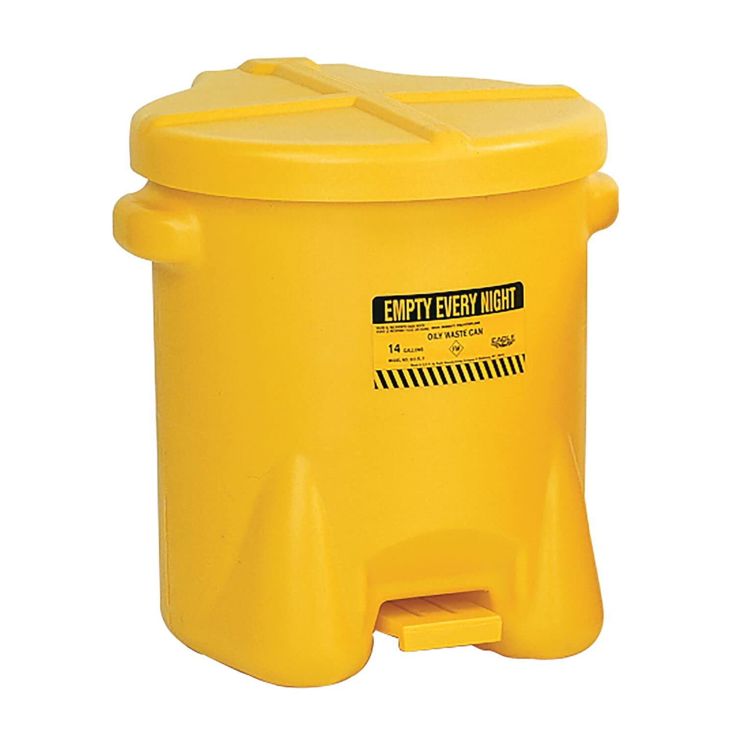 Eagle Oily Waste 937FLY Polyethylene Safety Can with Foot Lever, 14 Gallon Capacity, Yellow