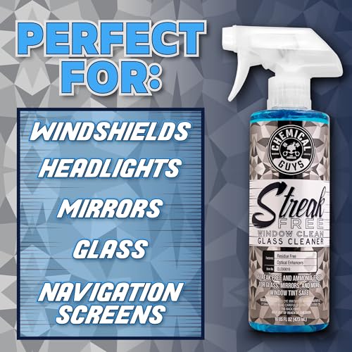 Chemical Guys Streak Free CLD30016 Glass & Window Cleaner (Works on Glass, Windows, Mirrors, Navigation Screens & More; Car, Truck, SUV and Home Use), Ammonia Free & Safe on Tinted Windows, 16 fl oz